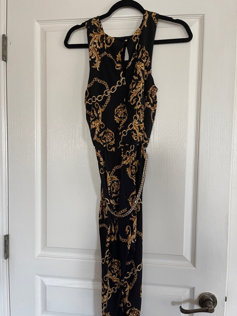 NWT $99 jumpsuit Black & Gold Chain-Print - Picture 5 of 6